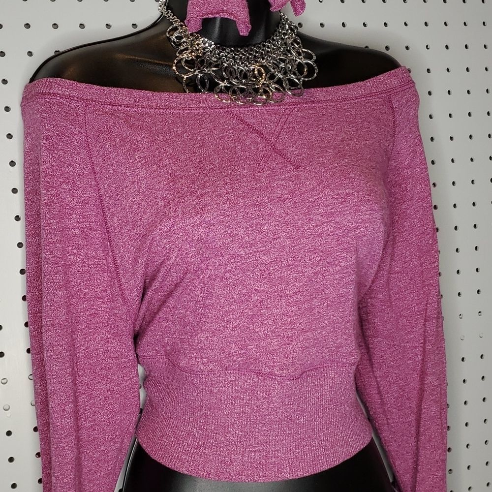 Xersion 🎉HP🎉Slouchy Light Plum Custom Cropped LS Blouse & Hair Tie, Sz Small, - Picture 2 of 5
